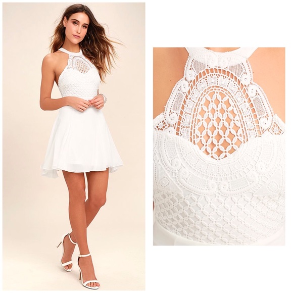 Lulus Made in the Crocheted White Skater Dress - Picture 2 of 6